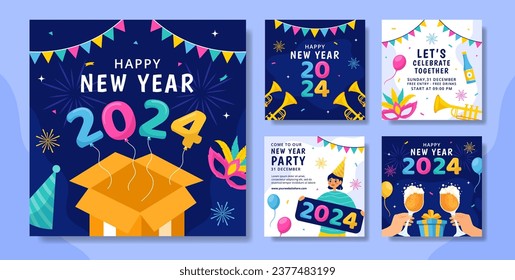 Happy New Year Social Media Post Illustration Flat Cartoon Hand Drawn Templates Background