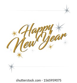 Happy new year. Space background. Golden and silver stars. Christmas celebration card. 