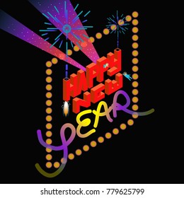 happy new year in space, isometric style,vector illustration