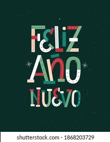 Happy New Year in Spanish modern typography design