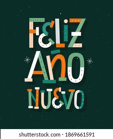 Happy New Year in Spanish modern typography design