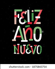 Happy New Year in Spanish modern typography design