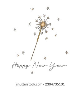 Happy New Year sparkler firework vector illustration. Winter season party pre-made card print design.