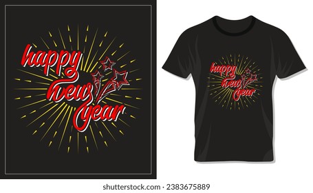 Feliz año nuevo diseño especial de camisetas de tipografía. Diseño de letras vectoriales coloridas.