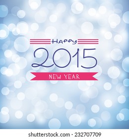 Happy New Year square greeting card. vector backdrop with abstract bokeh. Background with text and lights.