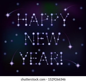 Happy new year stars constellation  invitation card, vector illustration