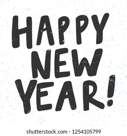 Happy new year. Sticker for social media content. Vector hand drawn illustration design. Bubble pop art comic style poster, t shirt print, post card, video blog cover