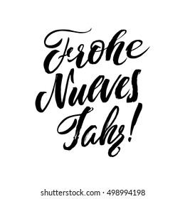 Happy New Year Stroke German Language Calligraphy. Greeting Card Black Typography on White Background.