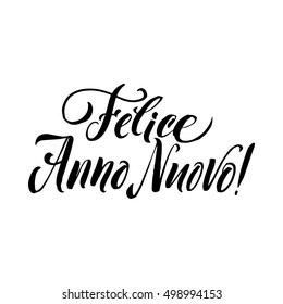 Happy New Year Stroke Italian Calligraphy. Greeting Card Black Typography on White Background.