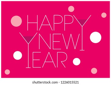 Happy New Year - stylish hand drawn lettering in minimalistic style; white letters on red background. Flat vector illustration for postcards, posters, prints, stickers, flyers, decoration, promo, web