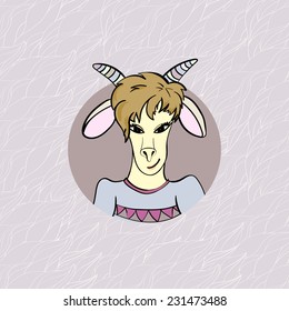 Happy New Year! Symbol of New Year - goat, hand-drawn, flat icon