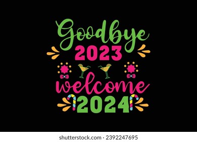 Happy New Year T Shirt Design 2024, Typography T Shirt Design merry Christmas 2024 greeting badge.