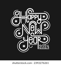 happy new year t shirt design, happy new year 2024,typography, holiday, new year t shirt design, 2024 t shirt, trendy, festival, T-Shirt Design fully vector graphics for t-shirt print design.
