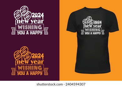 happy new year t shirt design, happy new year 2024,typography, holiday, new year t shirt design, 2024 t shirt, trendy, festival, T-Shirt Design fully vector graphics for t-shirt print design.