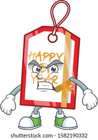 Happy new year tag cartoon character style with angry face