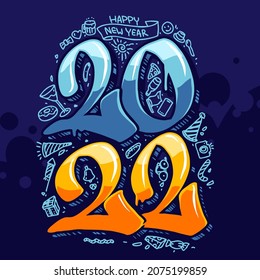 happy new year tagging lettering font vector illustration