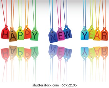 happy new year tags reflected, abstract vector art illustration
