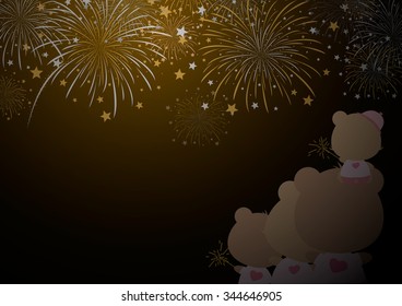 Happy new year of teddy bear looking firework