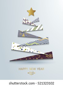 Happy new year template. Abstract christmas tree background. Christmas greeting card.