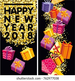 Happy New Year. Template, postcard, vector set