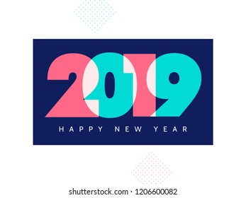 Happy New Year template or poster design with lettering of 2019 on white background.