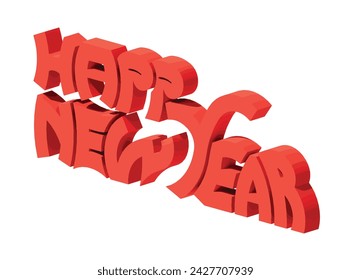 Happy New Year Text 3D Rendering Typography Graffiti Logo Symbol, suitable for use on clothing t shirt, jewelry necklaces, birthday souvenirs, engagements, weddings