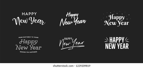 Happy New Year Text, New Year Background, Happy New Year Text Set, Happy New Year Holiday Text, Vector Holiday Text Isolated Illustration