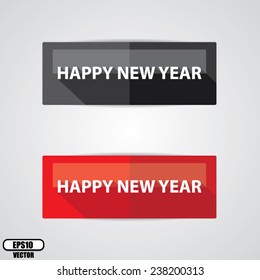 Happy New Year Text Black And Red Shiny Tag On White  Background - Vector illustration.