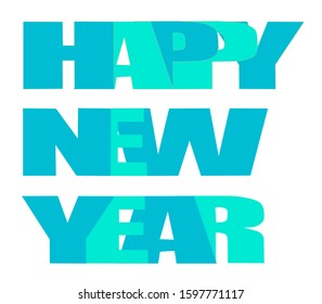 Happy new year text with blue and green color.Banner online concept.