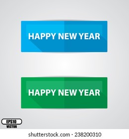 Happy New Year Text Blue And Green Shiny Tag On White  Background - Vector illustration.