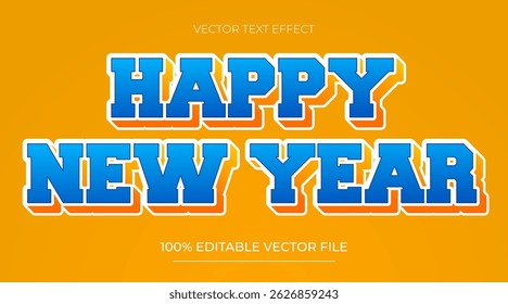 Happy new year text bold style editable text effect template blue and orange color
