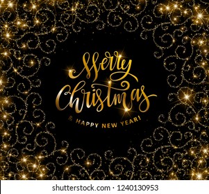 Happy New Year text. Calligraphic Lettering. New year and Christmas Holidays design
