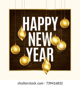 Happy New Year text. Calligraphic Lettering. New year and Xmas Holidays design. Vector illustration.