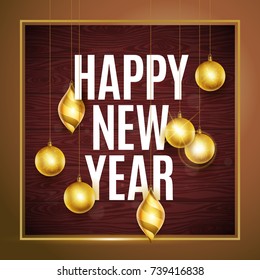 Happy New Year text. Calligraphic Lettering. New year and Xmas Holidays design. Vector illustration.