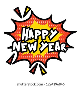  Happy new year text comic book vector