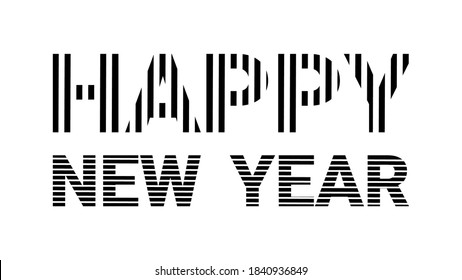 Feliz año nuevo texto compuesto de franjas horizontales y verticales aisladas en fondo blanco. Excelente para banners de Año Nuevo y Navidad, afiches, etiquetas de regalo y etiquetas.