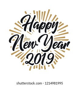 Happy New Year text design. Vector greeting illustration. 2019 Happy New Year poster or card design template. Vector happy new year greeting illustration.