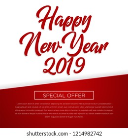 Happy New Year text design. Vector greeting illustration. 2019 Happy New Year poster or card design template. Vector happy new year greeting illustration.