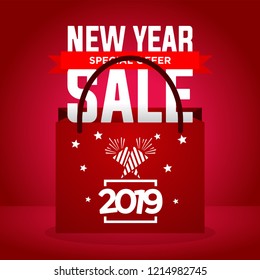 Happy New Year text design. Vector greeting illustration. 2019 Happy New Year poster or card design template. Vector happy new year greeting illustration.