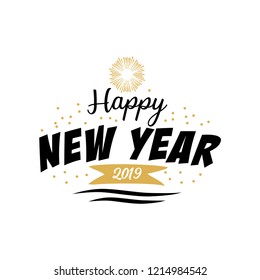 Happy New Year text design. Vector greeting illustration. 2019 Happy New Year poster or card design template. Vector happy new year greeting illustration.