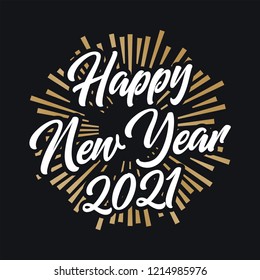 Happy New Year text design. Vector greeting illustration. 2021 Happy New Year poster or card design template. Vector happy new year greeting illustration.