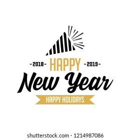 Happy New Year text design. Vector greeting illustration. 2019 Happy New Year poster or card design template. Vector happy new year greeting illustration.