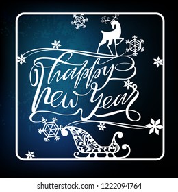 Happy new year text design for laser cutting. Vector logo with christmas elements. Usable as a banner, greeting card, window decoration, shop windows for the winter holidays.
