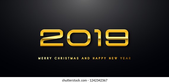 Happy New Year text design. Vector greeting illustration with golden numbers.