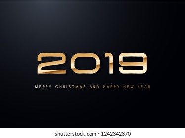 Happy New Year text design. Vector greeting illustration with golden numbers.