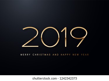 Happy New Year text design. Vector greeting illustration with golden numbers.