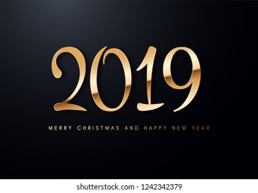 Happy New Year text design. Vector greeting illustration with golden numbers.