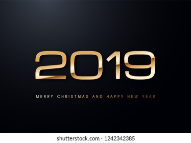 Happy New Year text design. Vector greeting illustration with golden numbers.