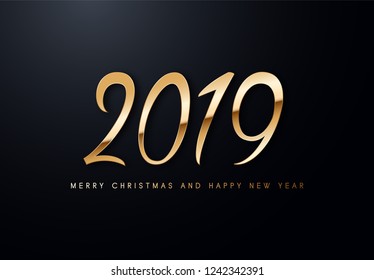 Happy New Year text design. Vector greeting illustration with golden numbers.