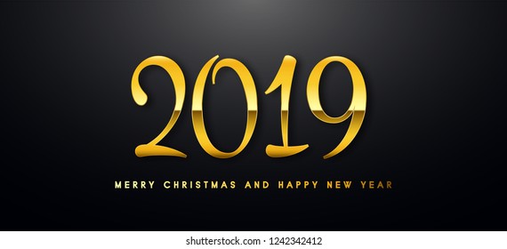 Happy New Year text design. Vector greeting illustration with golden numbers.